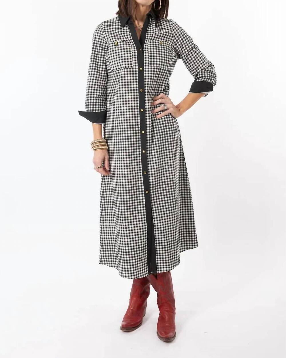 NEW GARLAND BAGS harper midi dress in black gingham
